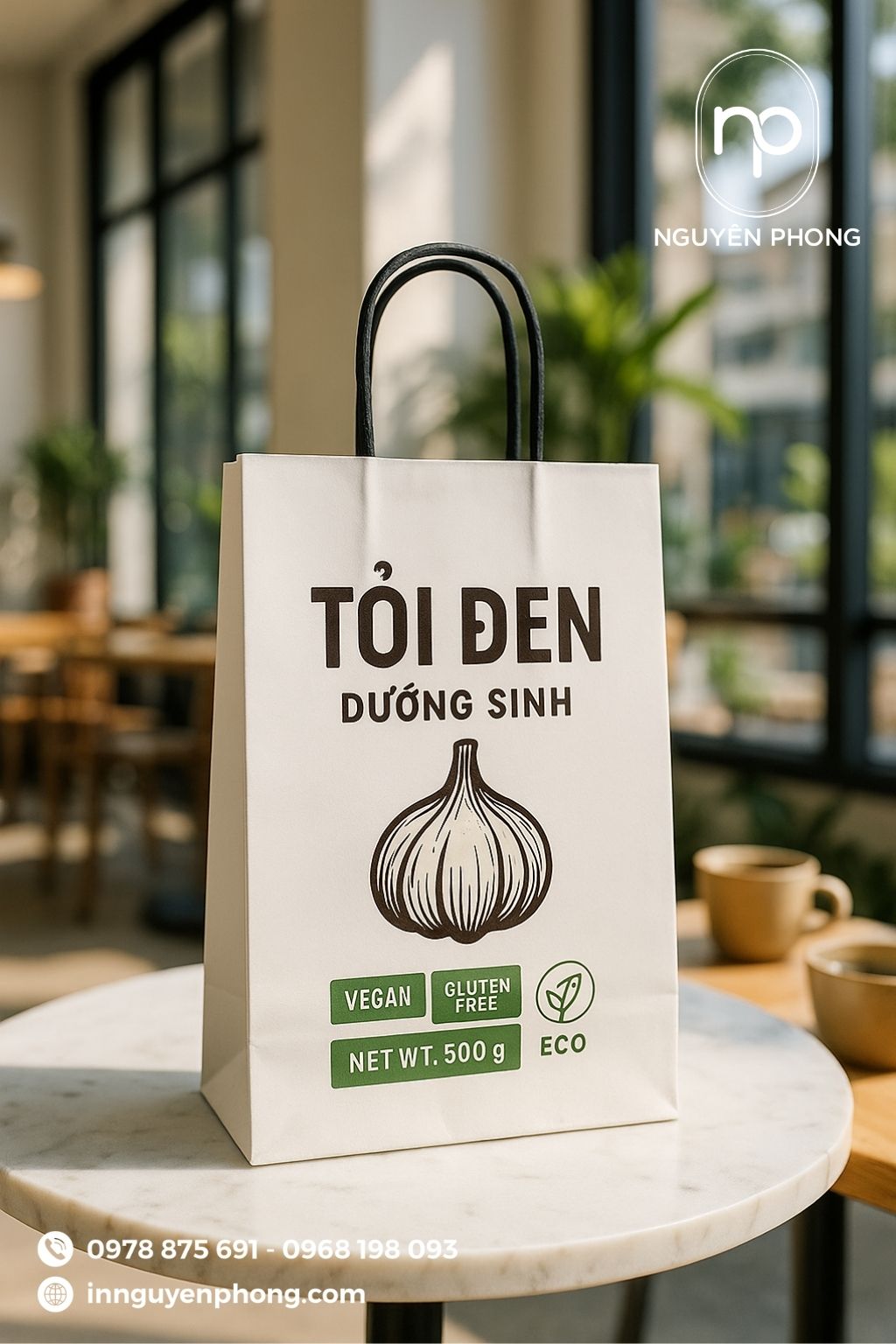 Mẫu túi kraft in màu đựng tỏi đen đạt chuẩn
